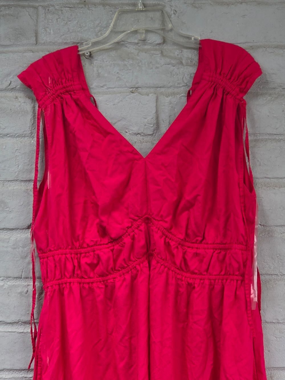 Time and Tru Hot Pink V-Neck Tie Shoulder Mini Dress Casual Cinch Waist XXL 20 - Picture 3 of 6